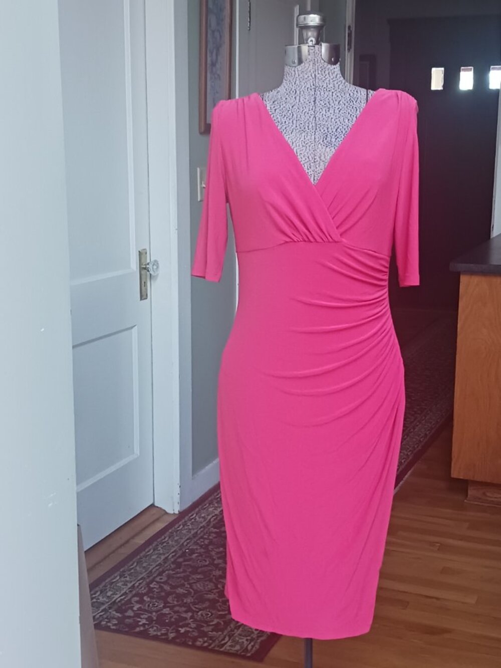 Ralph Lauren Hot pink wrap-style ruched midi dress